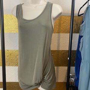 Olive green tie front scoop neck tank